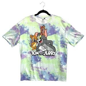 Tom & Jerry x SHEIN Cartoon Graphic Tie Dye Tee NWT Men's Sz M Multicolor Loose